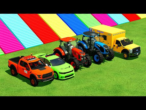 DEUTZ FAHR vs LAMBORGHINI vs FENDT vs CLAAS TRACTORS BATTLE WITH WATERMELONS - Farming Simulator 22