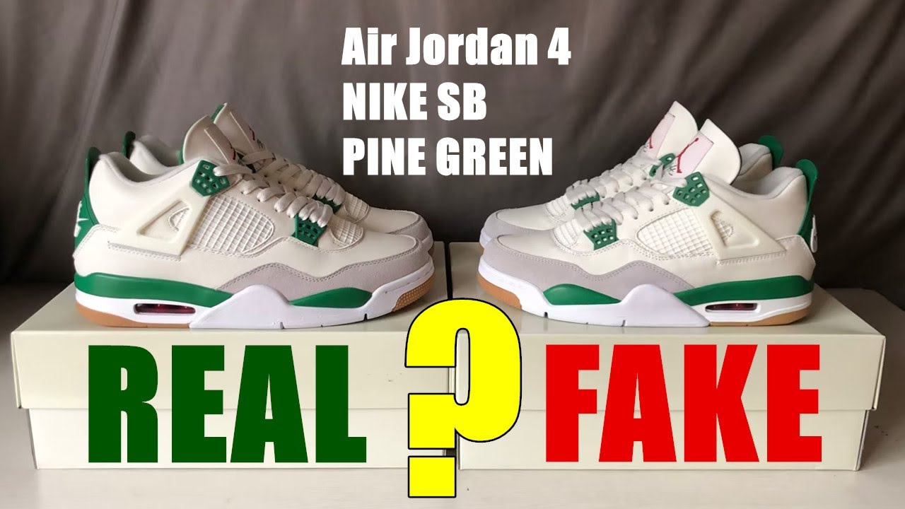 Real vs Fake Nike SB Air Jordan 4 Pine Green from Suplook