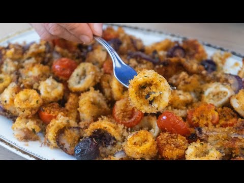 ANELLI DI CALAMARI AL FORNO 🦑alla Mediterranea 🦑 ricetta senza frittura senza grassi