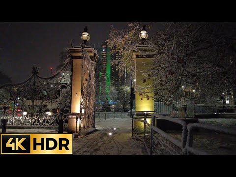 'Winter Wonderland' - A Midnight Walk through Hyde Park to Knightsbridge  in the Snow | 4K HDR