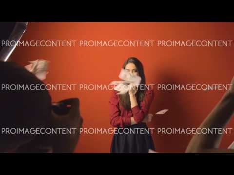 Thumbnail for Woman on Falling Banknotes Background Backstage by brunett, brunette