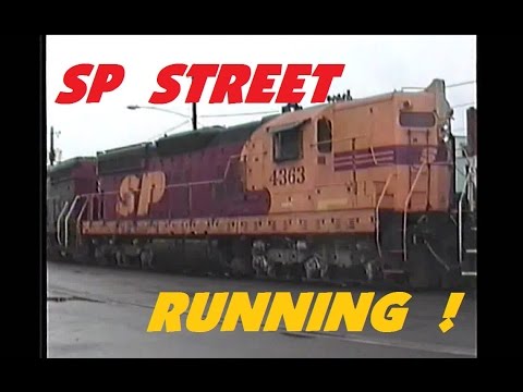 SP Southern Pacific Freight Train Running Down Main Street ~ 4 x EMD SD9s ~ Kodachrome