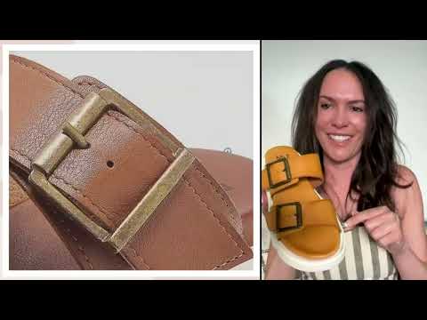 Miz Mooz Leather Buckled Two Band Slide Sandals - Peyton on QVC