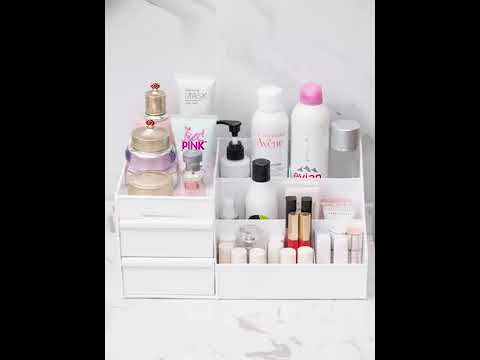 2 Drawers White Plastic Makeup Organizer