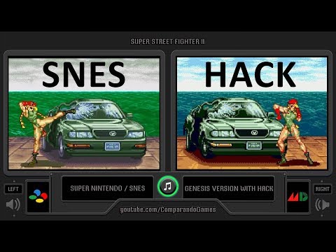 [1★] Super Street Fighter II (SNES vs Sega Genesis with HACK) Side by Side Comparison (2 Longplay)