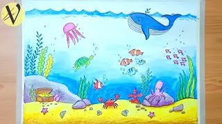 How to Draw Underwater scenery// How to Draw Water Animals