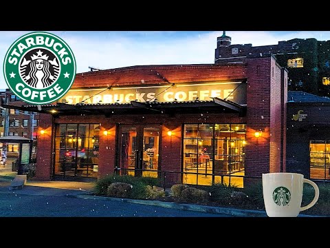 Outside Winter Starbucks Cafe Ambience with Snow and Relaxing Jazz Music for Study, Work, Relax