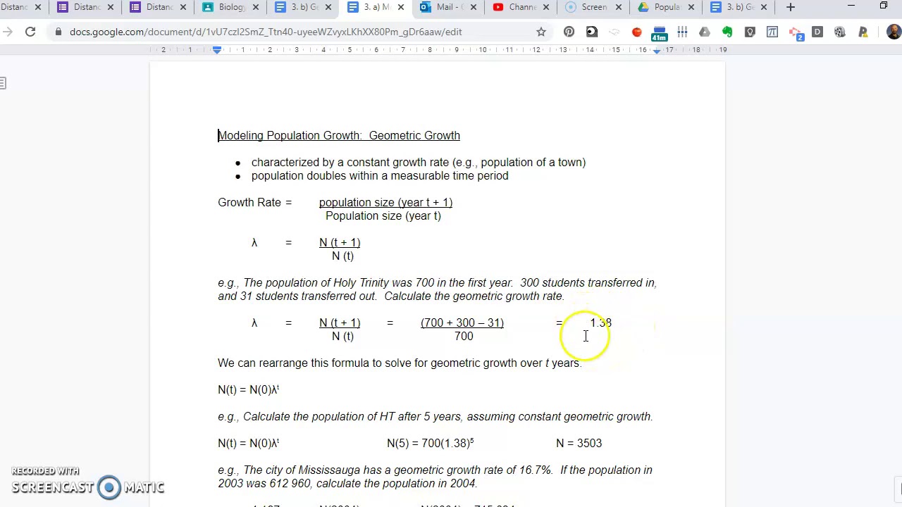Geometric Growth Population dynamics