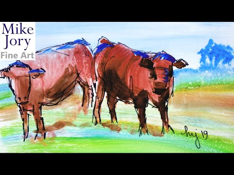 Thumbnail of en plein air cow painting