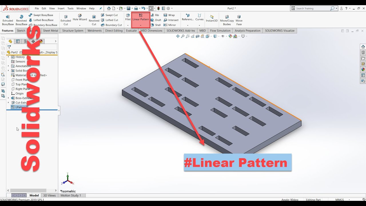 How to use Linear Pattern in solidworks | Best solidworks tutorials for beginners