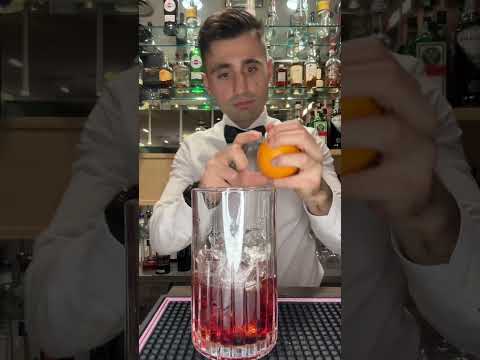 Negroni -30ml bitter -30ml red vermouth-30ml gin -method stir and strain