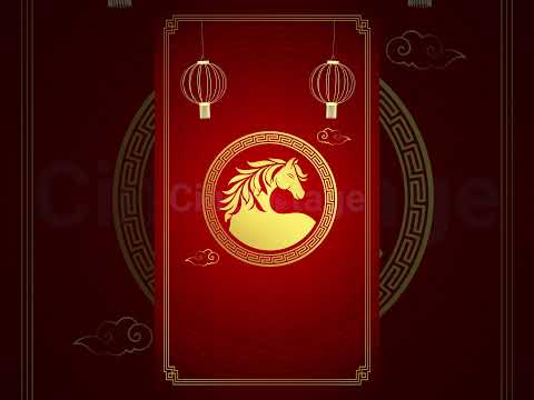 Chinese New Year Red Background with Zodiac Horse and Lanterns stock footage | Cinefootage