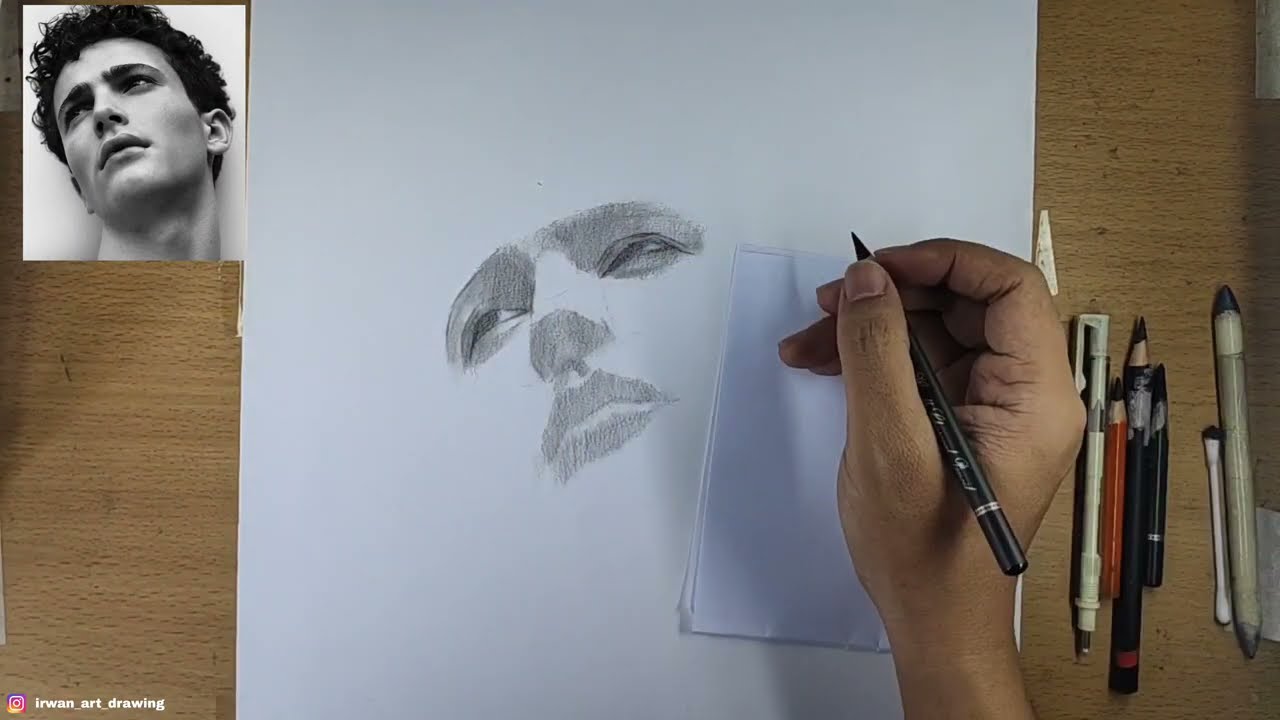 realistic portrait drawing with charcoal pencil by irwan art drawing