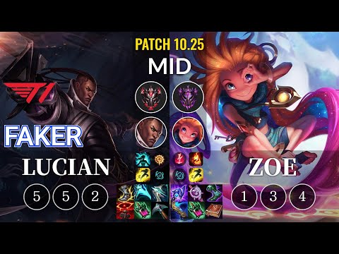 T1 Faker Lucian vs Zoe Mid - KR Patch 10.25