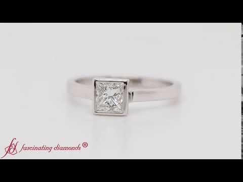 Bezel Set Trellis Princess Cut Solitaire Ring In 18K White Gold-FDENR7815ROR