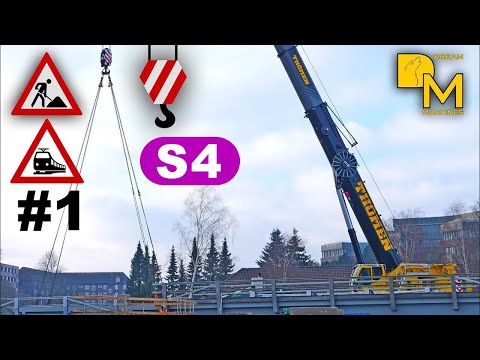 BAUSTELLE EISENBAHN BRÜCKE BAGGER + LIEBHERR MOBILKRAN THÖMEN S-Bahn S4 HAMBURG #1