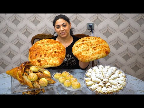Azerbaijani Homemade Fluffy Bread and Sweets Gata! Greek Cuisine Cornucopia Cake