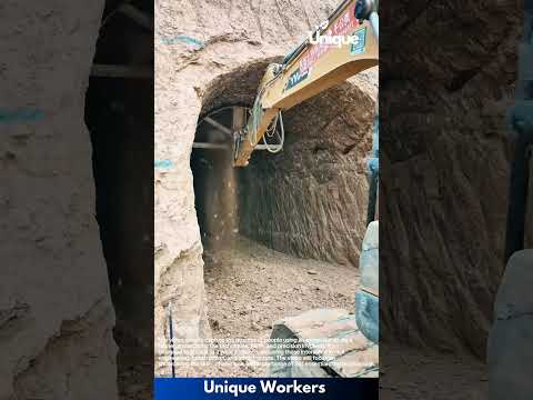 Tunnel excavation: people digging a tunnel with an excavator
