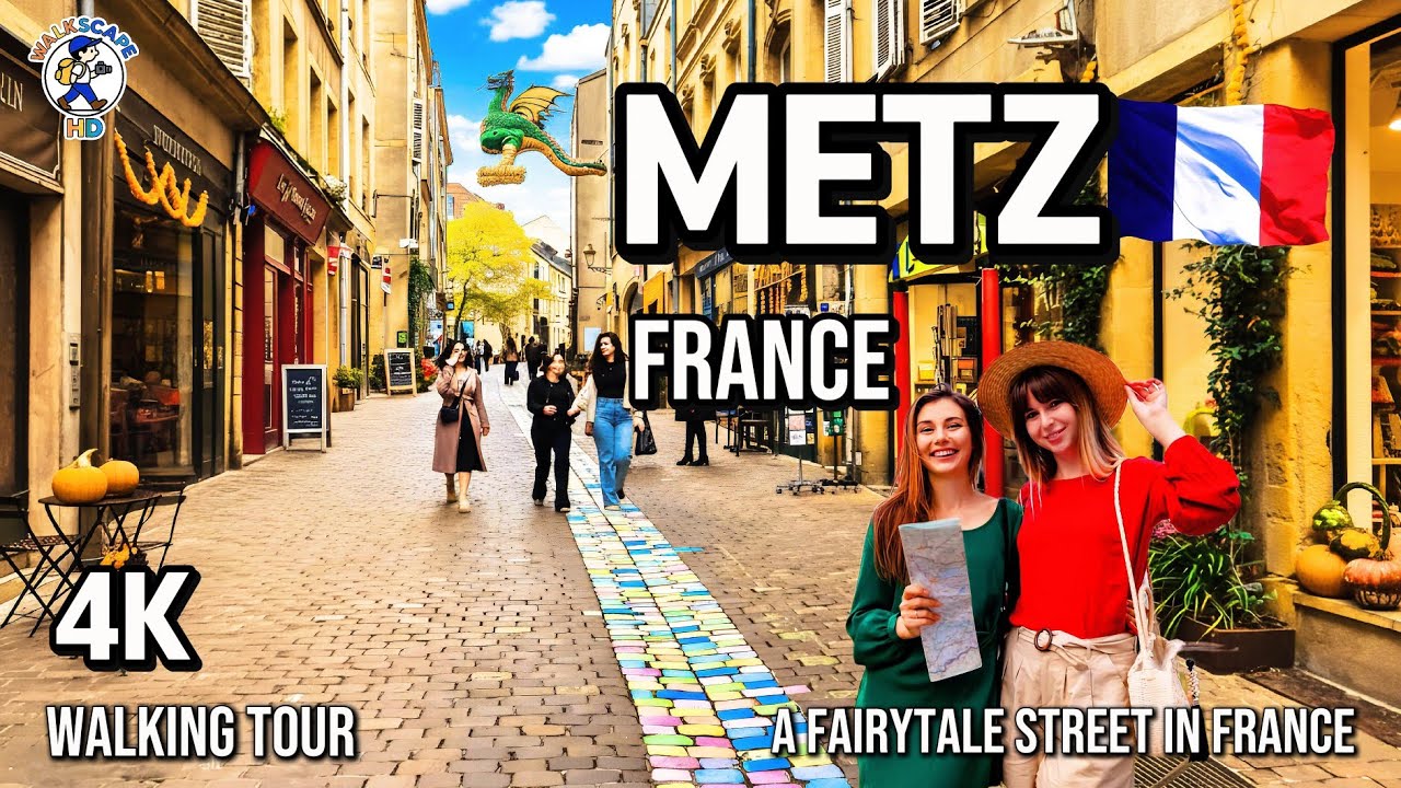 Immersive street-level walking tour through Metz Cathedral, France, showcasing authentic urban landscapes, local architecture, and the vibrant atmosphere of the city's neighborhoods