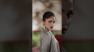 Pastel Grey Heavy Embroidered Crushed Silk Sharara - Video 1