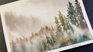 semi abstract WATERCOLOR misty landscape painting - 319