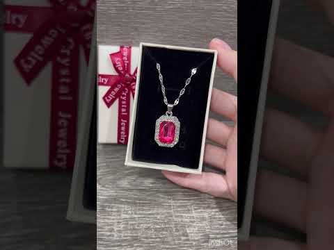 Подарок девушке колье "Классика розовый сапфир" кулон с цирконами в серебристой оправе в коробочке - фото 1 - id-p2366924014