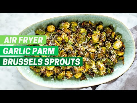 CRISPY GARLIC PARMESAN BRUSSELS SPROUTS | Air Fryer Roasted Brussels Sprouts + Honey Balsamic Glaze
