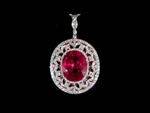37.56ct Oval Cut Rubellite and Diamond Pendant Necklace