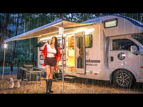 🚐 RAINY CAMPING IN A DREAM CARAVAN