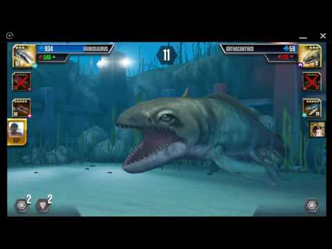 Jurassic World: The Game - Aquatic Player Duel Battle 109 - HAINOSAURUS VS ORTHACANTHUS!