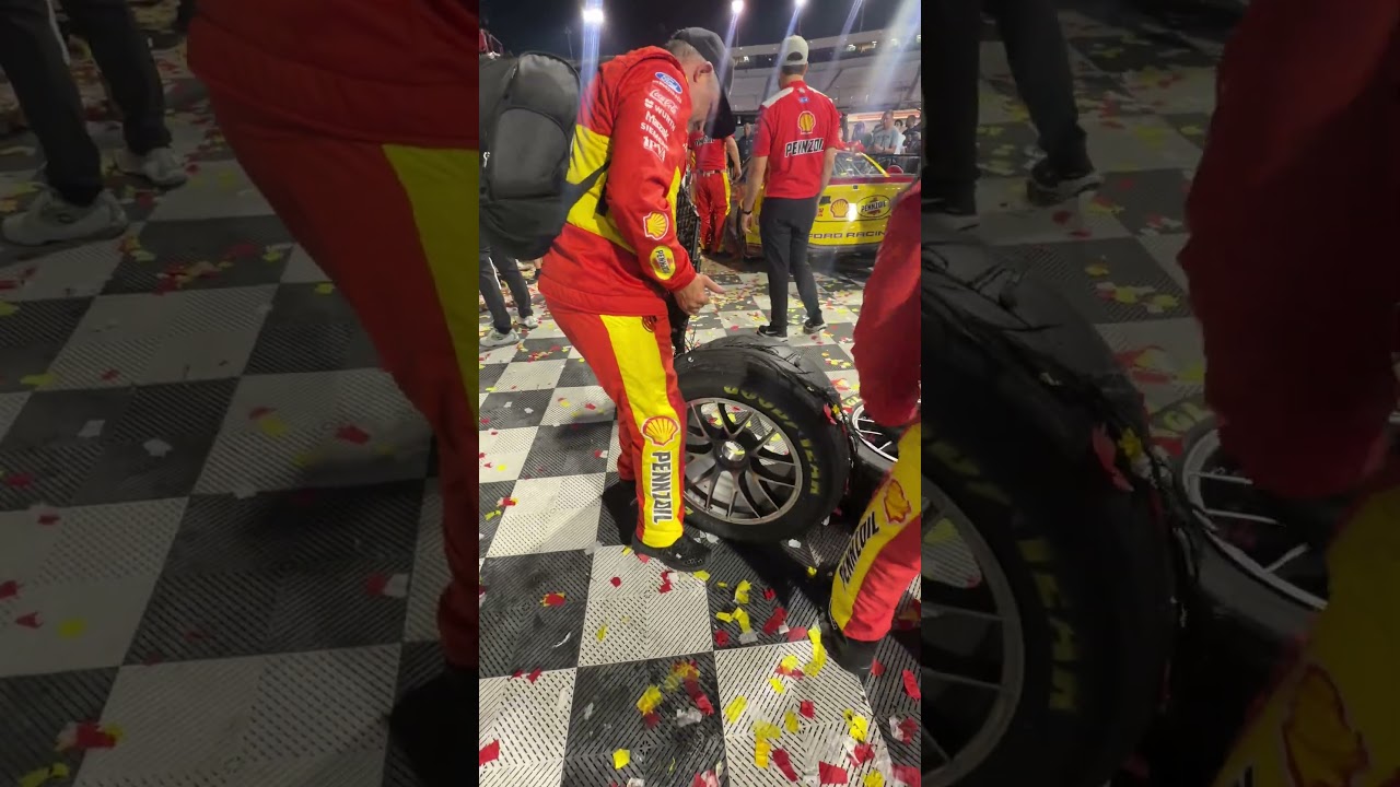 Logano burnout LITERALLY tore up victory lane