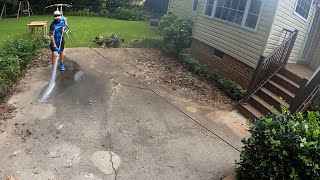 Pressure Washing a Overgrown Concrete Patio