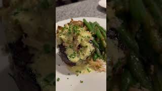  Filet Mignon topped with Crab meat with Asparagus