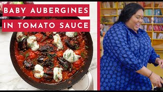 Baby aubergines in tomato sauce with anchovy and dill yoghurt | Ottolenghi 20