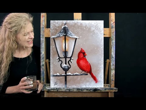 Learn How to Paint WINTER CARDINAL with Acrylic - Paint & Sip at Home - Fun Step by Step Tutorial