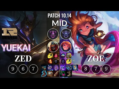 RNG yuekai Zed vs Zoe Mid - KR Patch 10.14