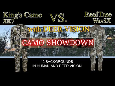 King's Camo XK7 Compared to RealTree WAV3X on 12 Backgrounds in Human and Deer Vision