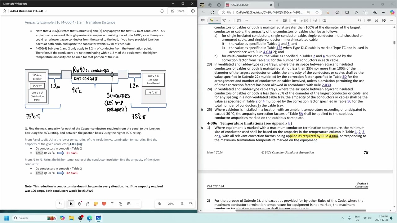 Canadian Electrical Code/CEC Rules 4-006 & 4-004 (Consideration of Termination Temperature Ratings)