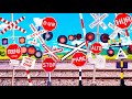 Railroad Crossing Bringing Various Stop Signs