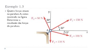 Aula 2 - Exemplo 1.3 - Decomposição e somatória de forças - Mecânica Estática