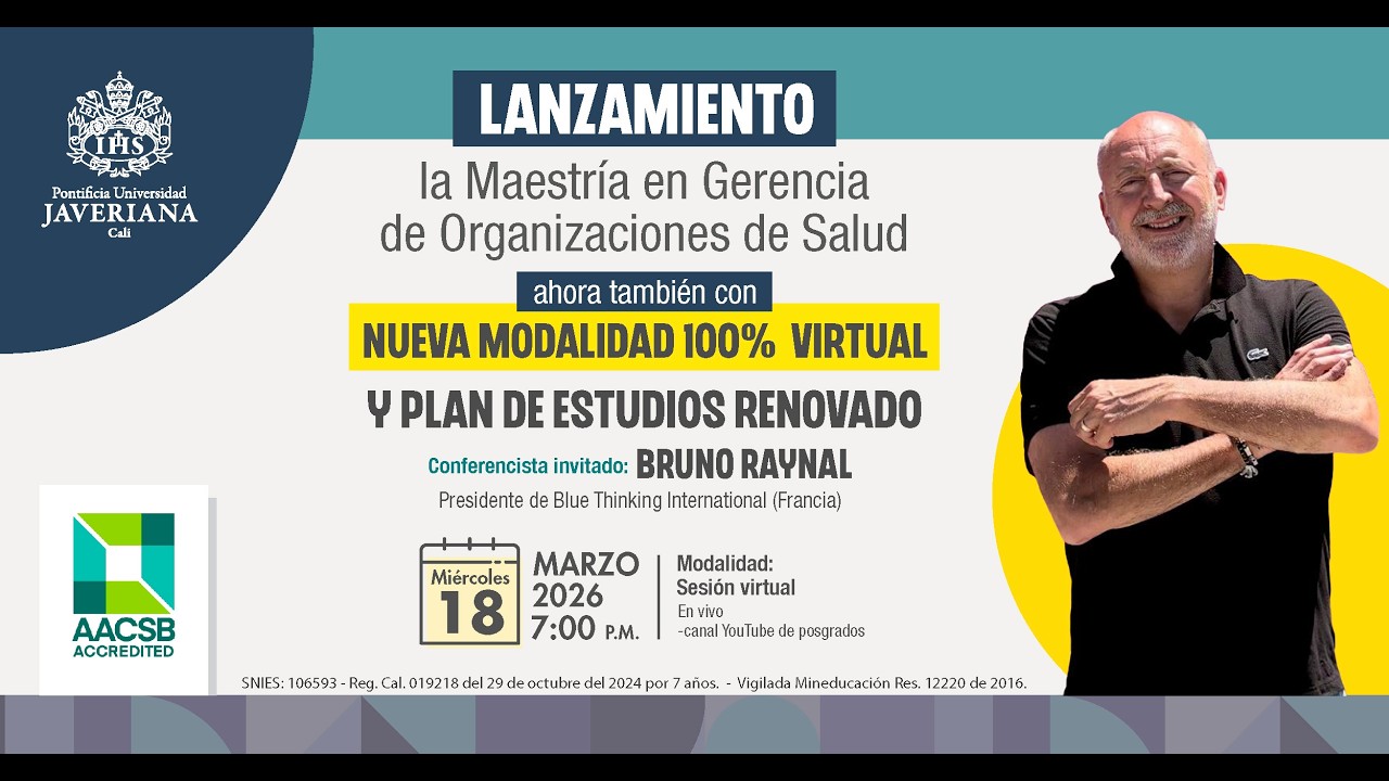 Acompáñanos a conocer la Maestría en Gerencia de Organizaciones de Salud de la Pontificia Universidad Javeriana Cali, ahora con modalidad 100 % virtual y plan de estudios renovado.Un programa diseñado para formar líderes capaces de tomar decisiones estratégicas, integrar análisis de datos, inteligencia artificial e innovación, y transformar la gestión del sector salud con enfoque humanizado. Formación en 3 semestres, con estándares internacionales respaldados por la acreditación AACSB.