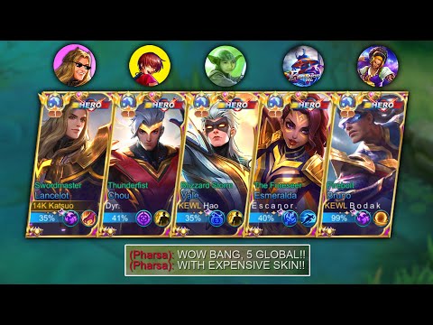 5 GLOBAL YOUTUBER IN ONE TEAM! ( With Most Expensive Skin On Mobile Legends! )