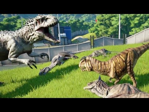 INDOMINUS REX MAX Vs GIGANOTOSAURUS,CARNOTAURUS,MAJUNGASAURUS,ALLOSAURUS - Jurassic World Evolution