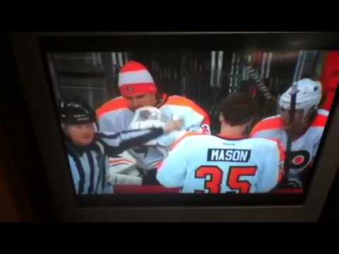 Bryz tired after 4 goals . Flyers Jets April 6 2013