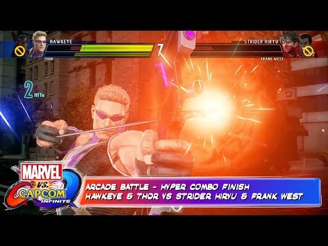 Marvel vs Capcom Infinite - Hawkeye Hyper KO Hawkeye & Thor vs Strider Hiryu & Frank West