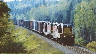 preview picture of video 'Algoma Central EMD GP7's in the Northwoods on the Oba turn. 9/22/1994...'