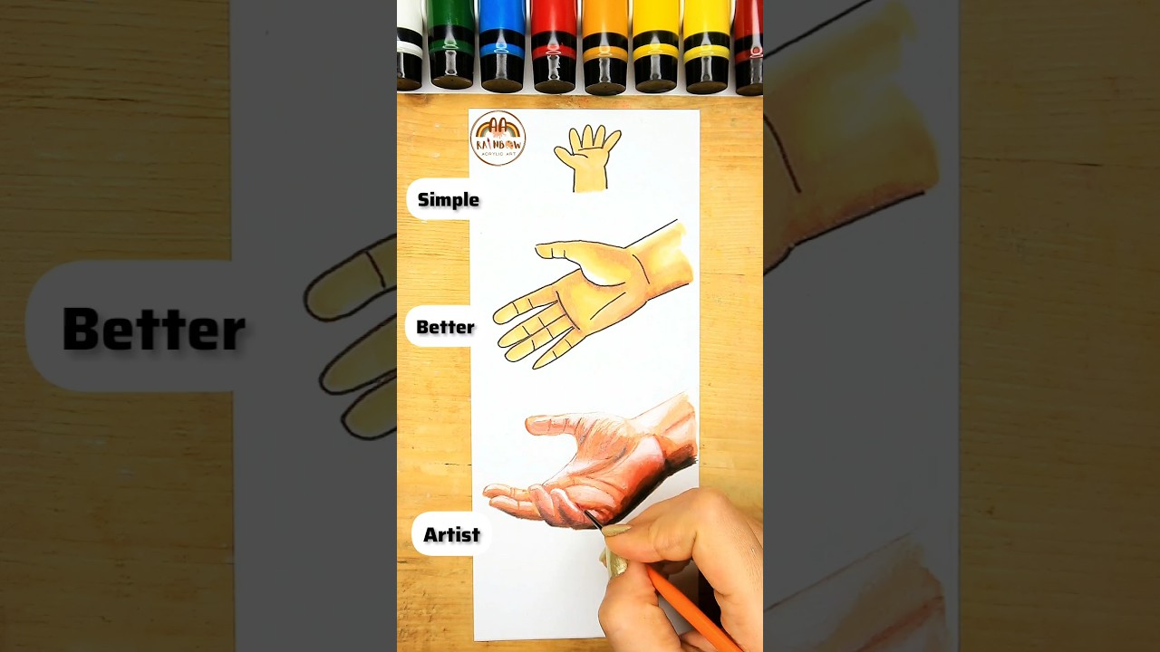 Acrylic Hand Painting Tutorial | How to Draw Hands Simple and Artistic 🌈🤚🏻 #short #acrylic