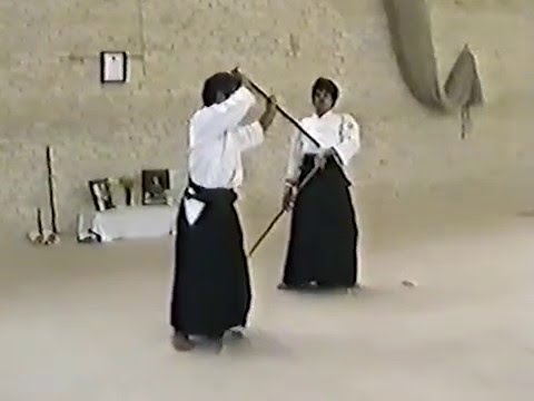 1989 UKA Summer School - T.K. Chiba Sensei Jyo Basics - Otoshi Tsuki 1-4 & Kaiten Uchiotoshi
