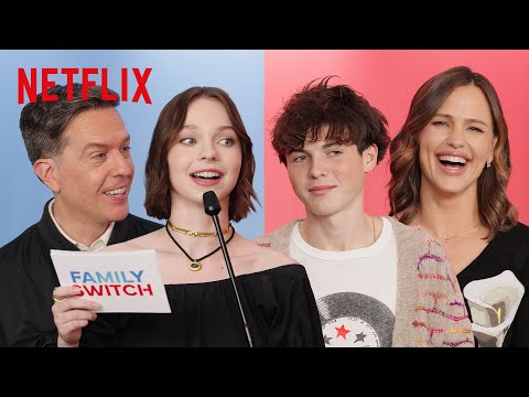 Thumbnail of the video: Emma Myers, Brady Noon, Jennifer Garner, and Ed Helms Face Off for Trivia