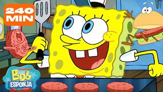 Bob Esponja | 4 HORAS de Bob Esponja cocinando en el Crustáceo Cascarudo 🍔 | Bob Esponja en Español